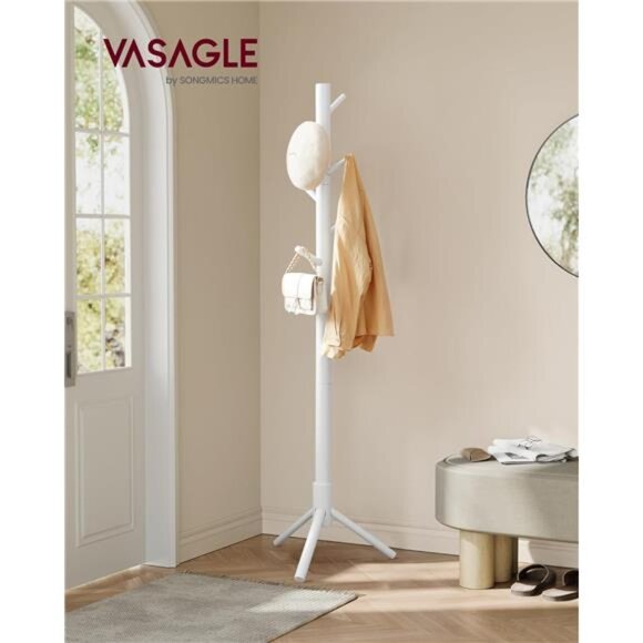 Solid Wood Coat Rack, Free Standing Tree-Shaped Coat Rack with 8 Hooks, 3 Height - Picture 2 of 7